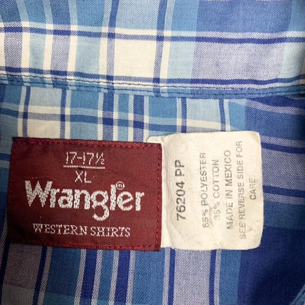 Wrangler Western Shirt Mens Extra Large‎ Blue Plaid Cowboy Southwest Camp Rodeo